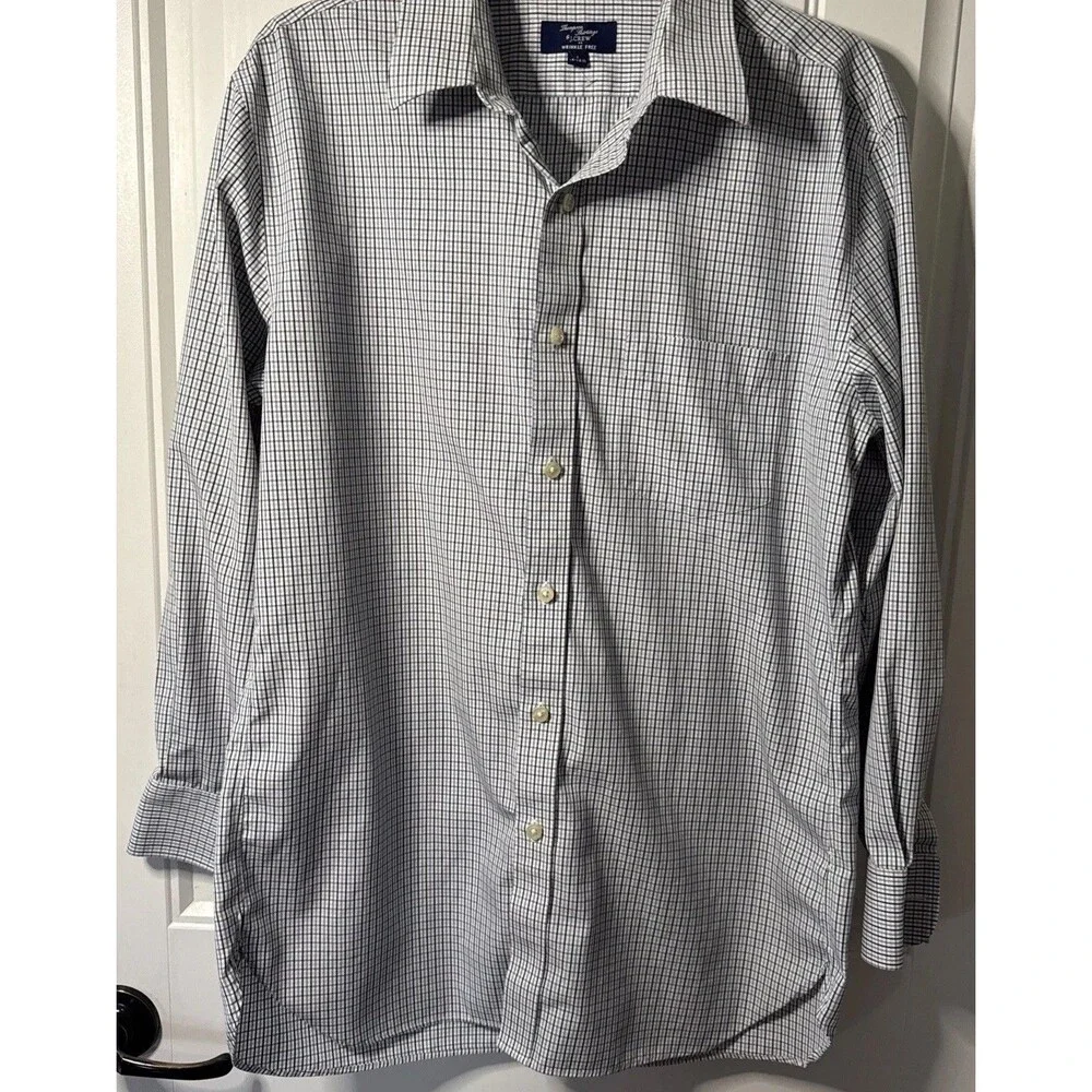 Men's J.Crew Button Up Shirt Classic 2Ply Cotton Check 16- 16.5 Large Men’s